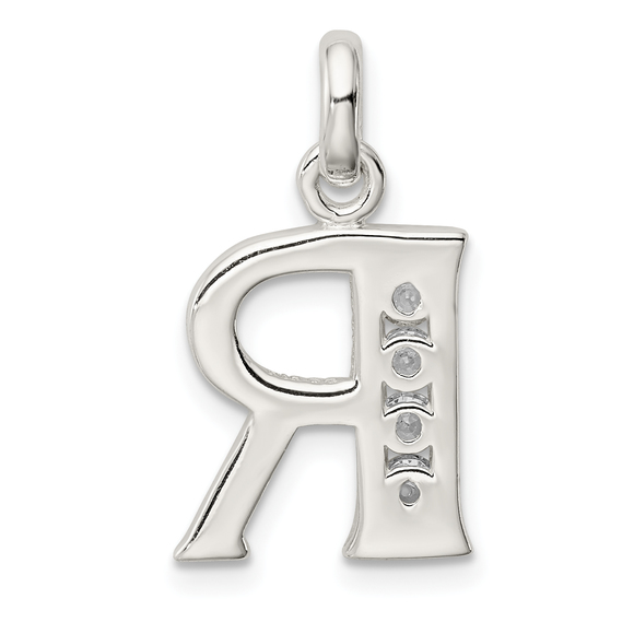 Sterling Silver White CZ Letter R Initial Pendant - Picture 3 of 4